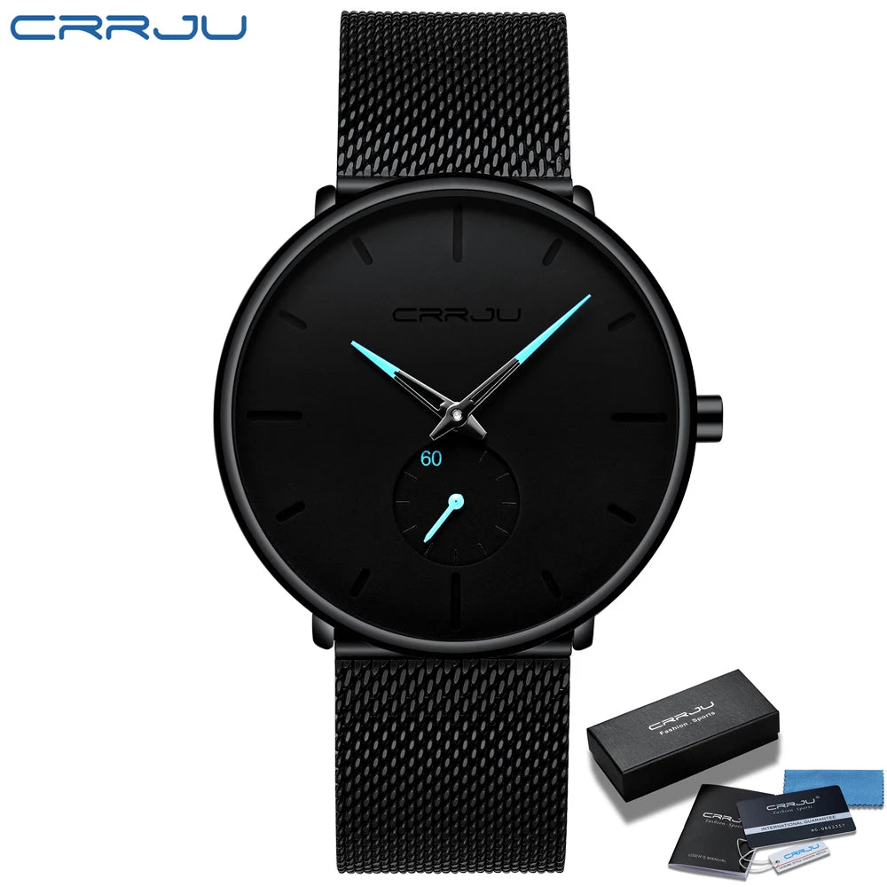 CRRJU Top Brand Luxury Casual Watch For Men Waterproof Fashion Clock Quartz Watches Thin Wristwatch Gold Relogio Masculinoc