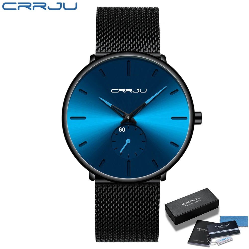 CRRJU Top Brand Luxury Casual Watch For Men Waterproof Fashion Clock Quartz Watches Thin Wristwatch Gold Relogio Masculinoc