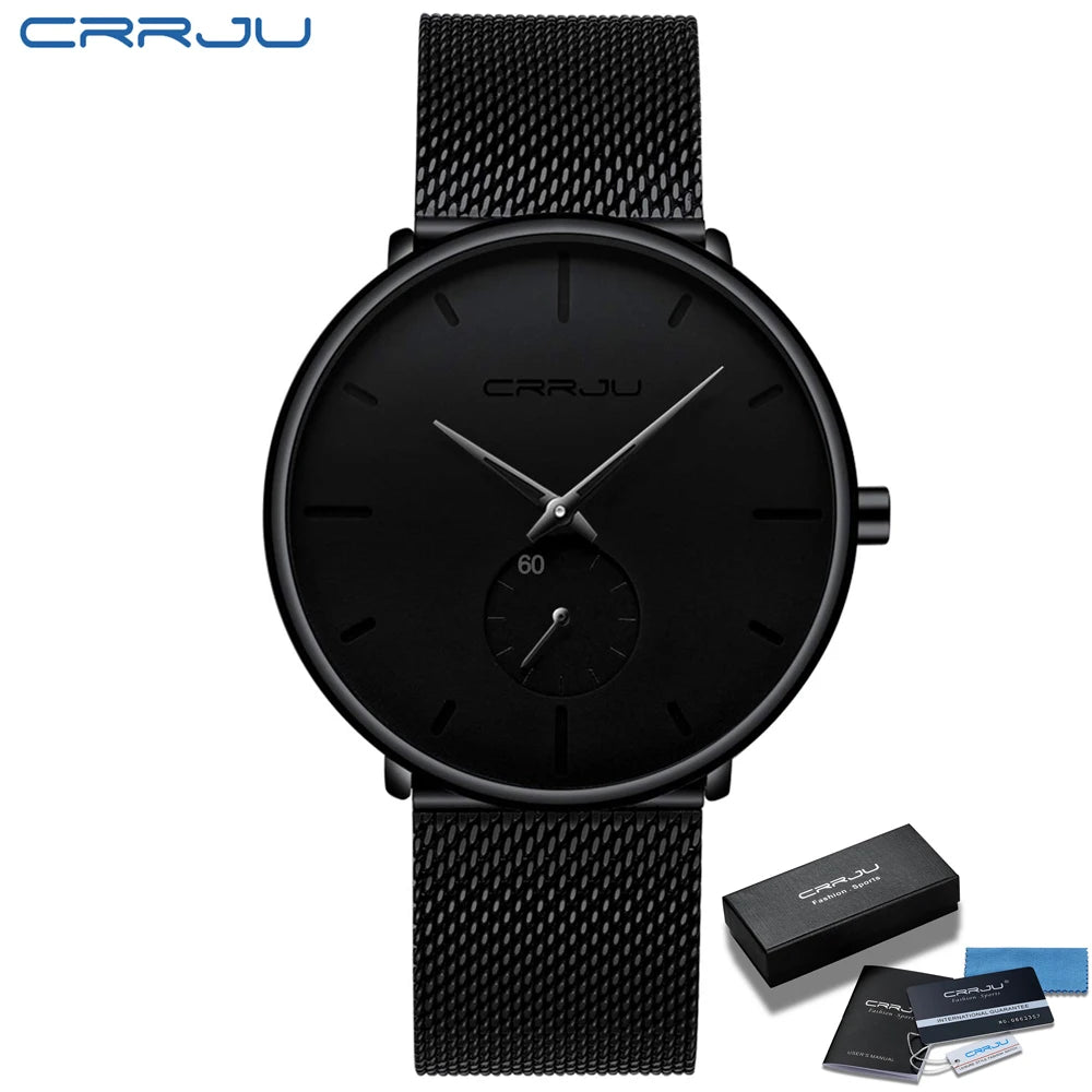 CRRJU Top Brand Luxury Casual Watch For Men Waterproof Fashion Clock Quartz Watches Thin Wristwatch Gold Relogio Masculinoc
