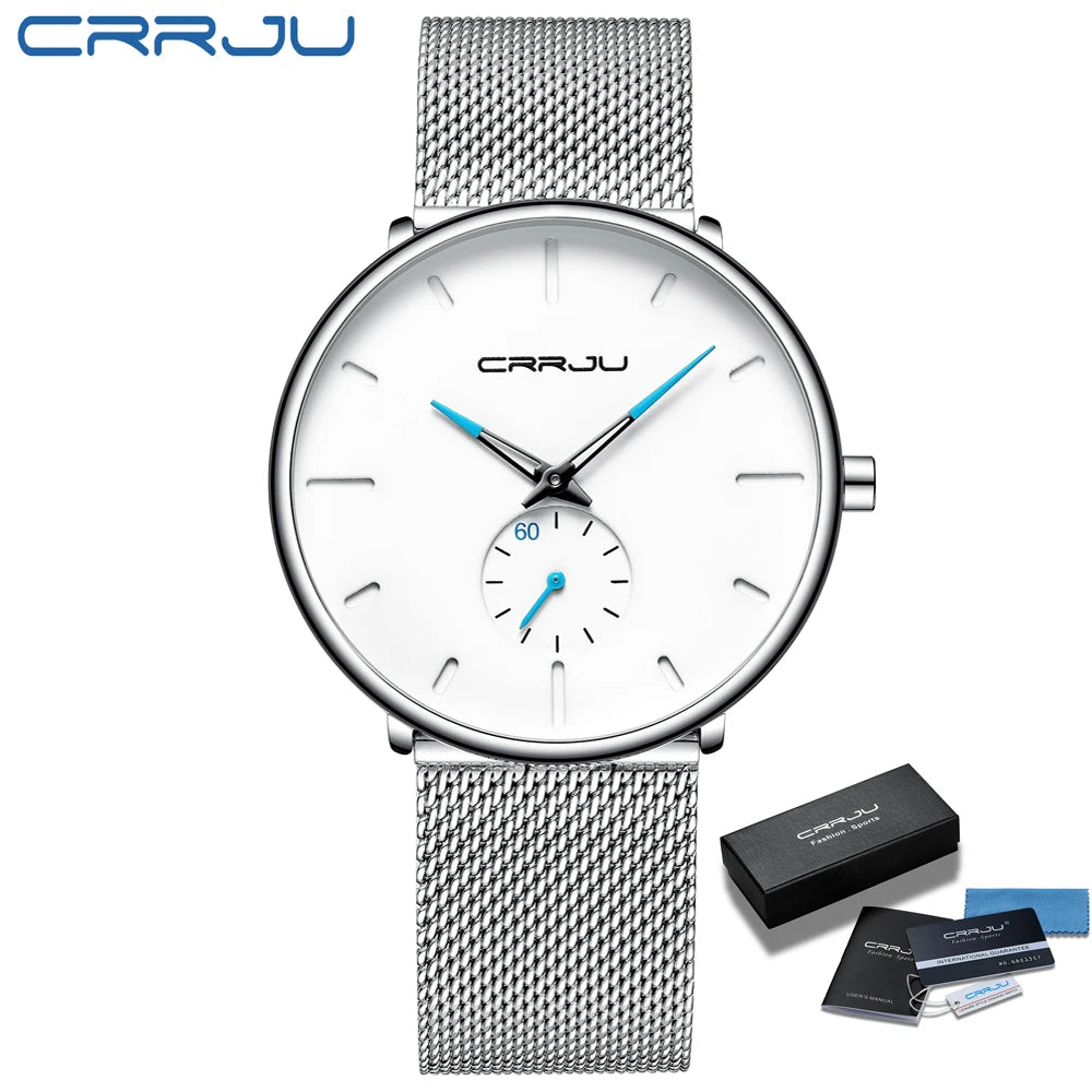 Men Watch CRRJU Watch Women Quartz Dress Watch for Men Dress Watches Fashion Unisex Ultra Thin Wristwatch Relojes Para Hombre