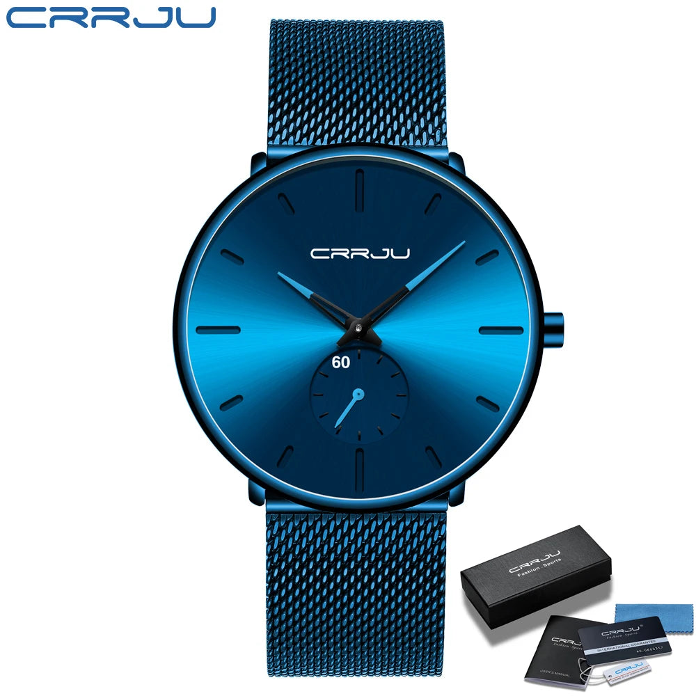 CRRJU Top Brand Luxury Casual Watch For Men Waterproof Fashion Clock Quartz Watches Thin Wristwatch Gold Relogio Masculinoc