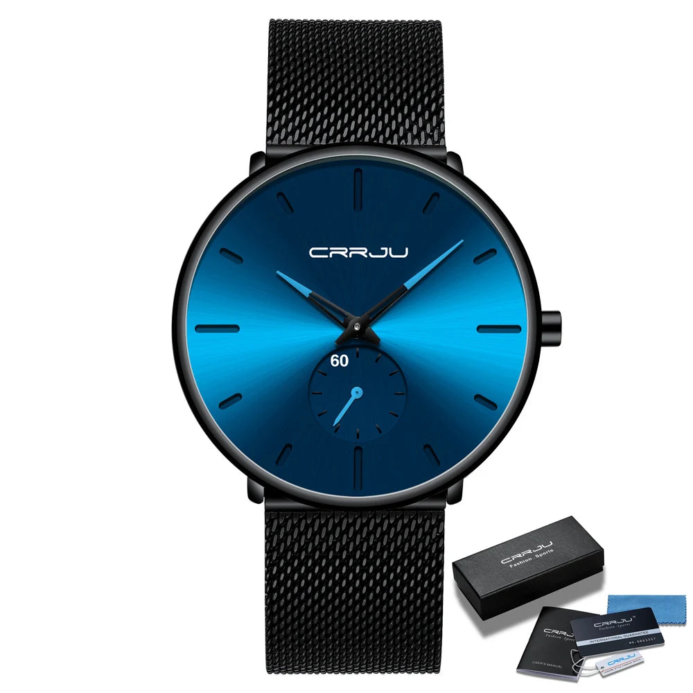Men Watch CRRJU Watch Women Quartz Dress Watch for Men Dress Watches Fashion Unisex Ultra Thin Wristwatch Relojes Para Hombre