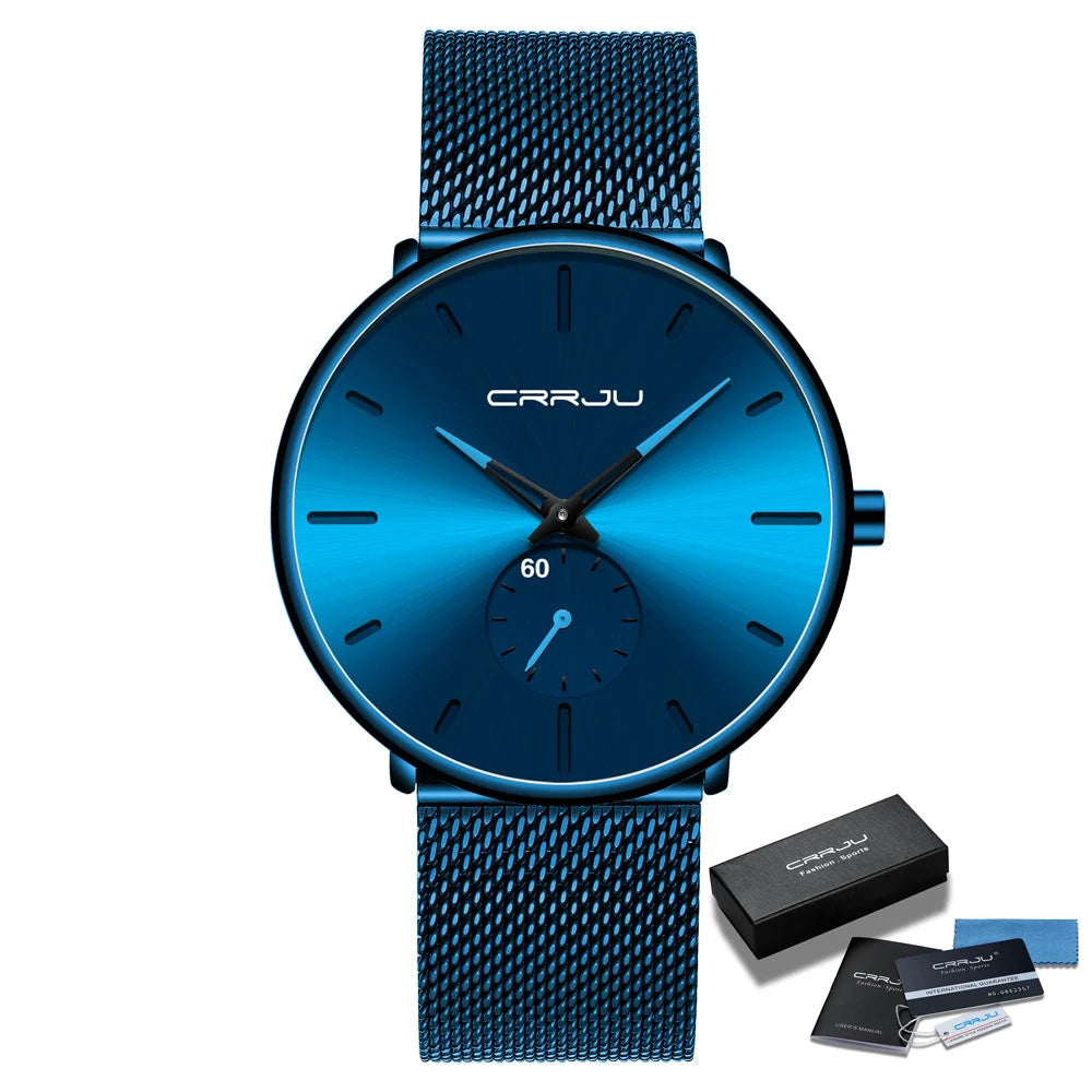Men Watch CRRJU Watch Women Quartz Dress Watch for Men Dress Watches Fashion Unisex Ultra Thin Wristwatch Relojes Para Hombre