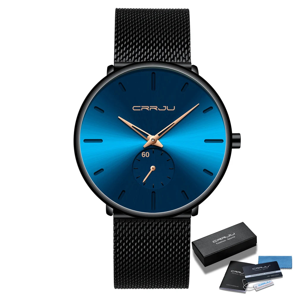 Men Watch CRRJU Watch Women Quartz Dress Watch for Men Dress Watches Fashion Unisex Ultra Thin Wristwatch Relojes Para Hombre