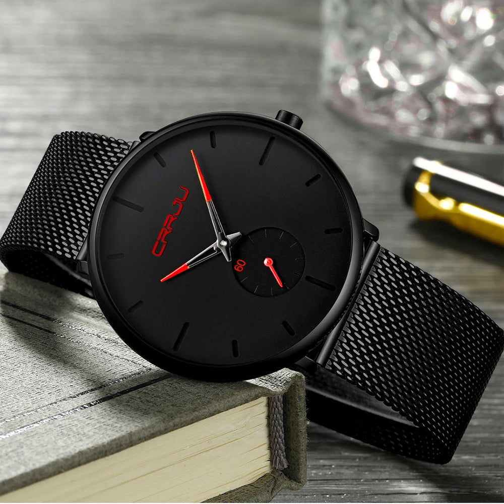 Men Watch CRRJU Watch Women Quartz Dress Watch for Men Dress Watches Fashion Unisex Ultra Thin Wristwatch Relojes Para Hombre