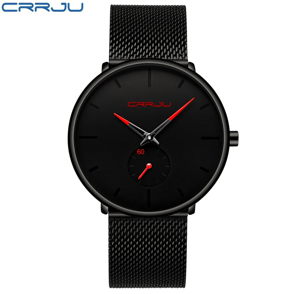 Men Watch CRRJU Watch Women Quartz Dress Watch for Men Dress Watches Fashion Unisex Ultra Thin Wristwatch Relojes Para Hombre