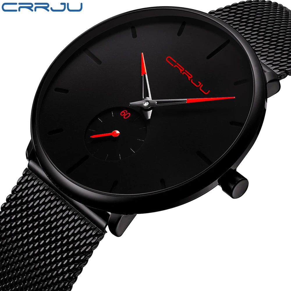 Men Watch CRRJU Watch Women Quartz Dress Watch for Men Dress Watches Fashion Unisex Ultra Thin Wristwatch Relojes Para Hombre