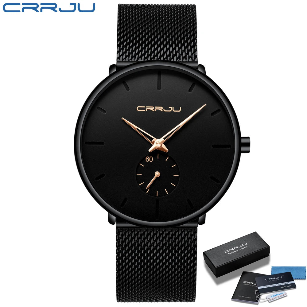 CRRJU Top Brand Luxury Casual Watch For Men Waterproof Fashion Clock Quartz Watches Thin Wristwatch Gold Relogio Masculinoc