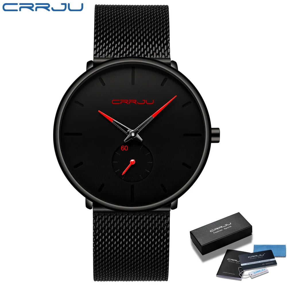 CRRJU Top Brand Luxury Casual Watch For Men Waterproof Fashion Clock Quartz Watches Thin Wristwatch Gold Relogio Masculinoc