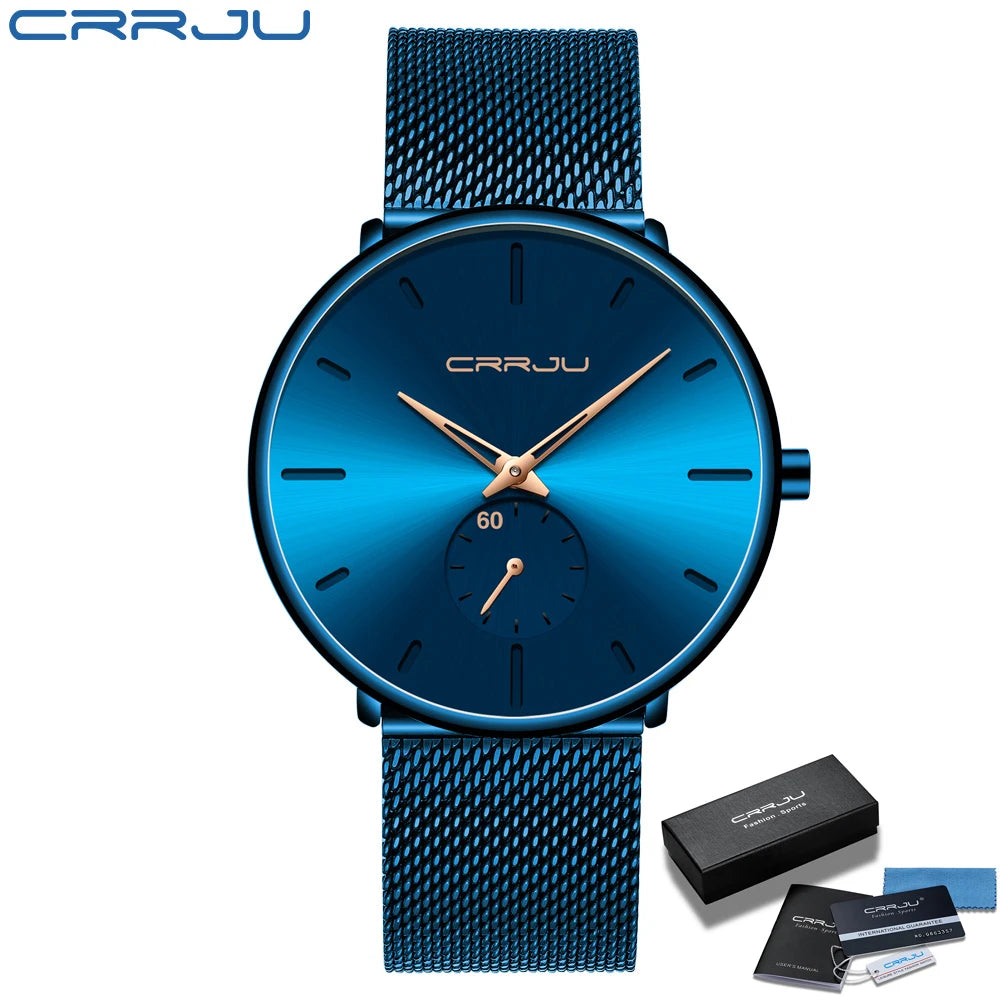 CRRJU Top Brand Luxury Casual Watch For Men Waterproof Fashion Clock Quartz Watches Thin Wristwatch Gold Relogio Masculinoc
