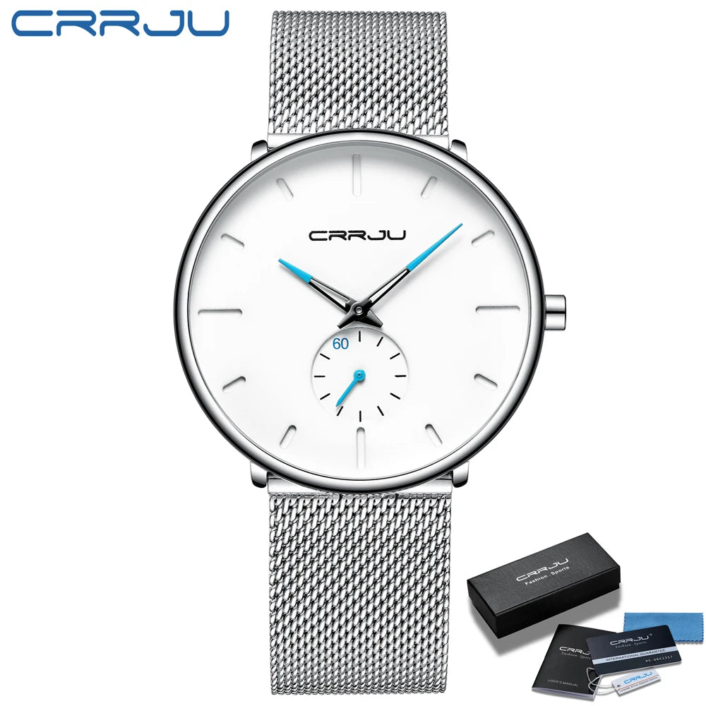 CRRJU Top Brand Luxury Casual Watch For Men Waterproof Fashion Clock Quartz Watches Thin Wristwatch Gold Relogio Masculinoc