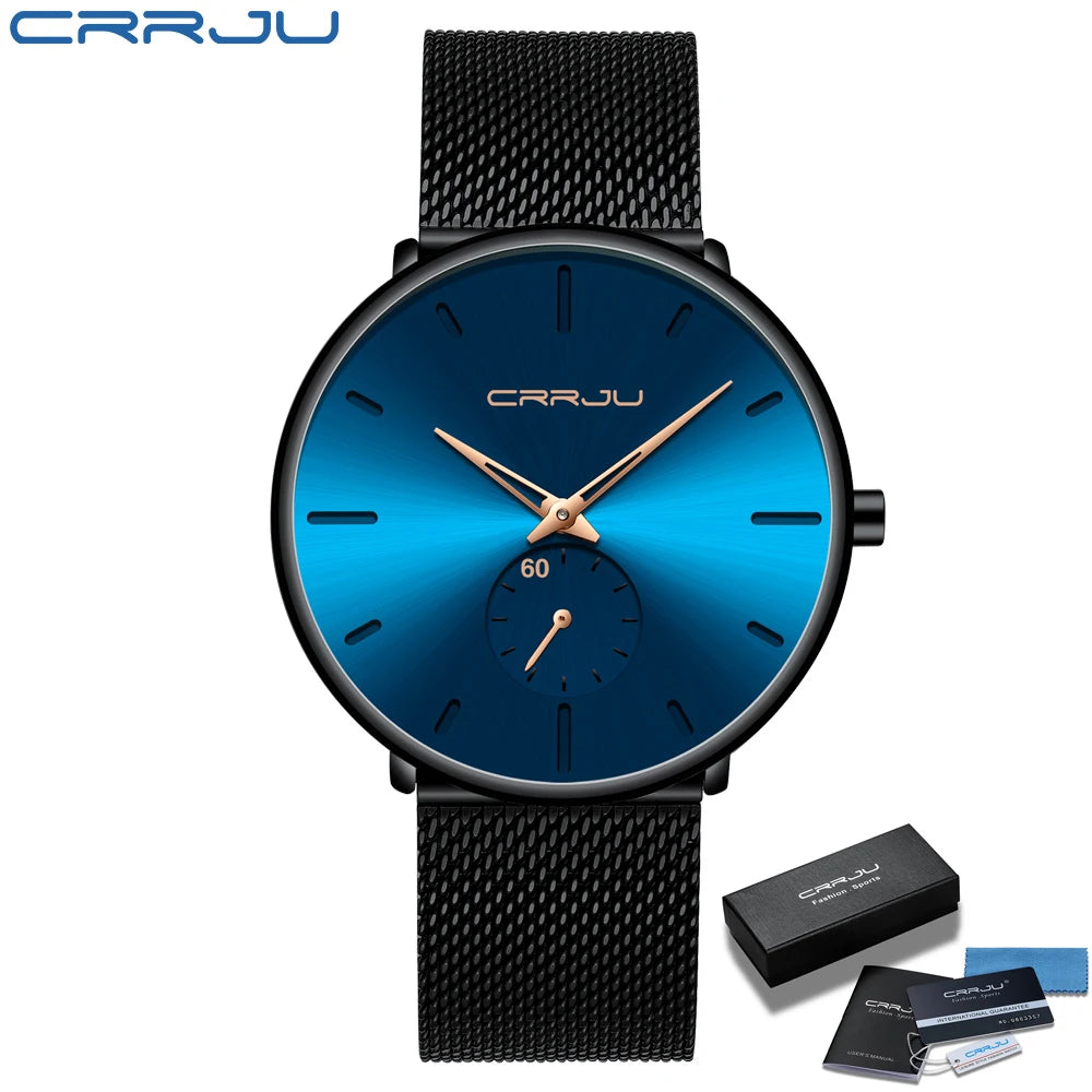 CRRJU Top Brand Luxury Casual Watch For Men Waterproof Fashion Clock Quartz Watches Thin Wristwatch Gold Relogio Masculinoc