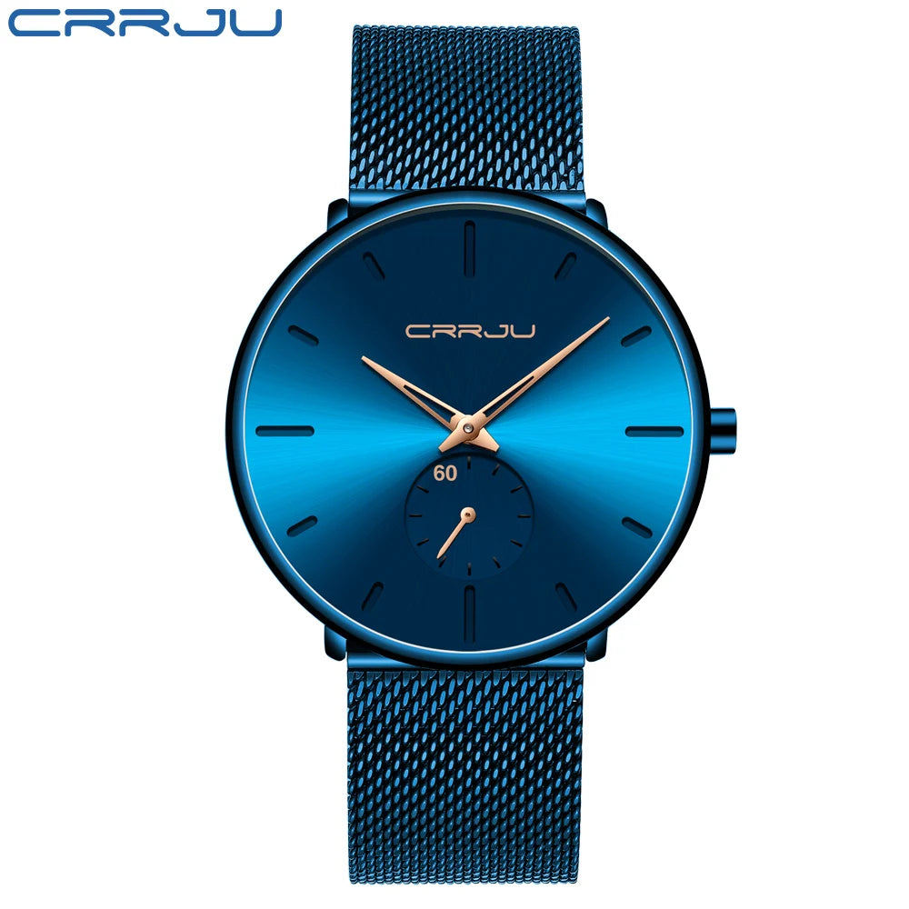 Men Watch CRRJU Watch Women Quartz Dress Watch for Men Dress Watches Fashion Unisex Ultra Thin Wristwatch Relojes Para Hombre