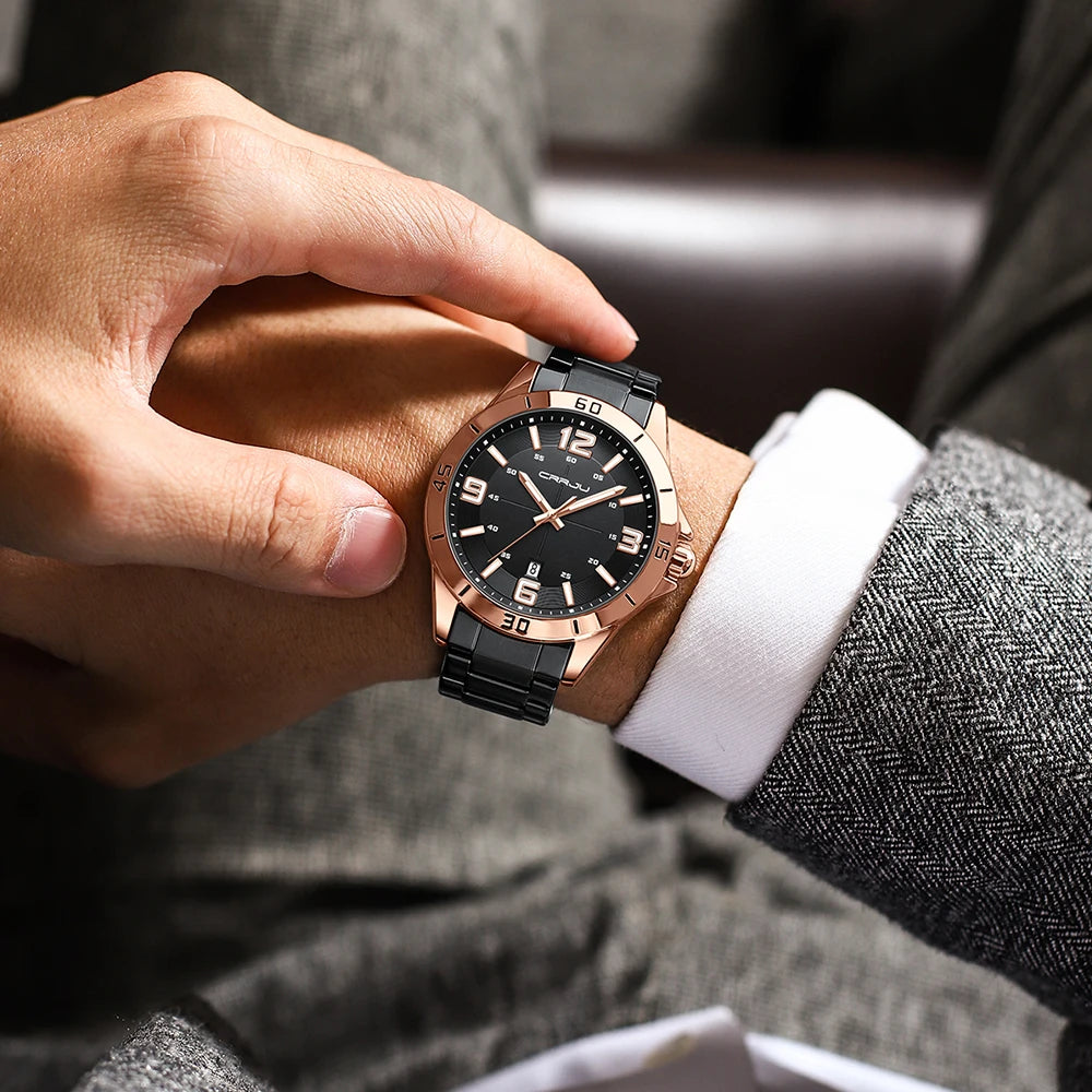 CRRJU Fashion New Men Watch Quartz Stainless Steel Luxury Wristwatch with Date Business Casual Watch relogio masculino