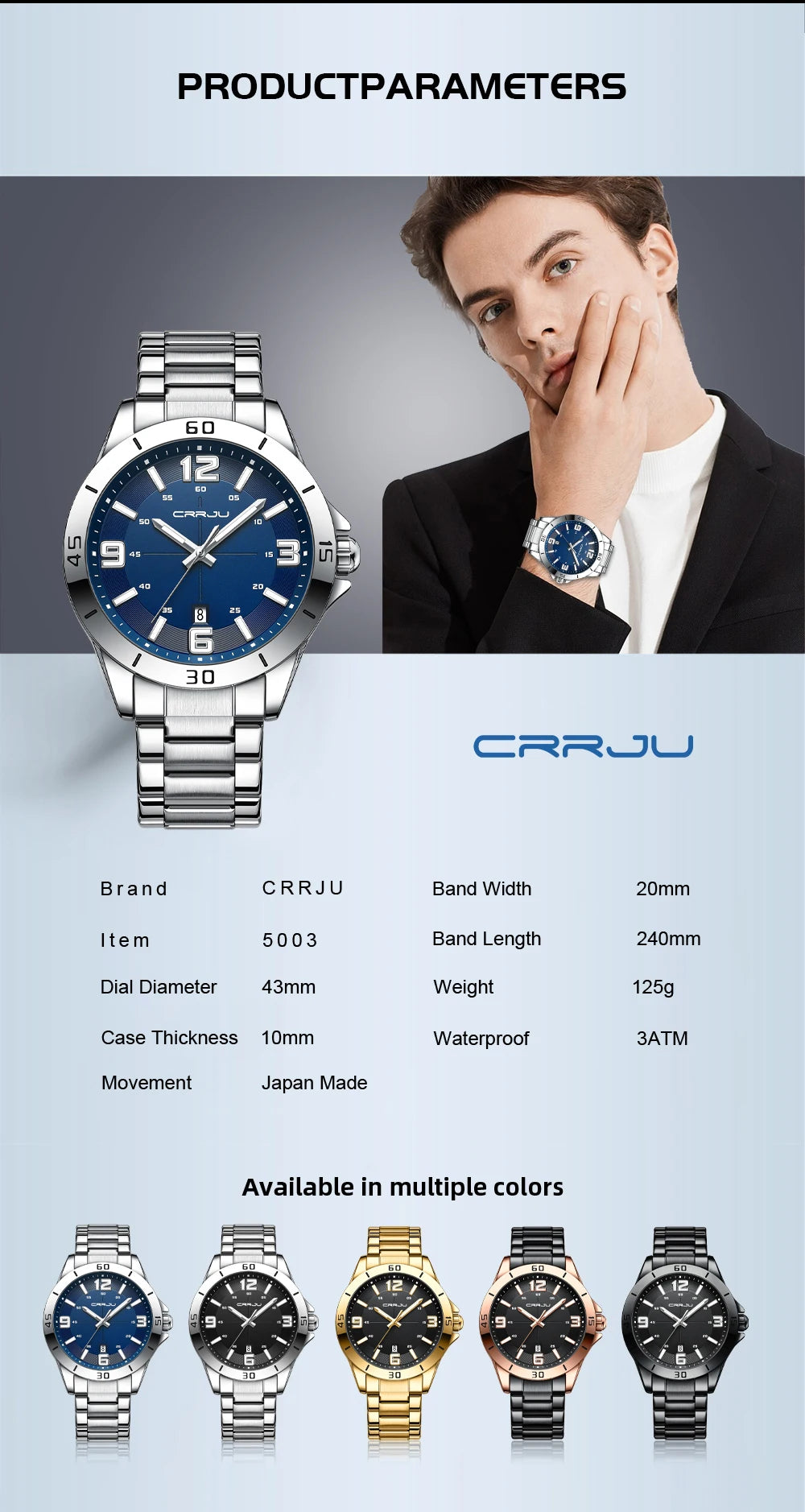 CRRJU Fashion New Men Watch Quartz Stainless Steel Luxury Wristwatch with Date Business Casual Watch relogio masculino