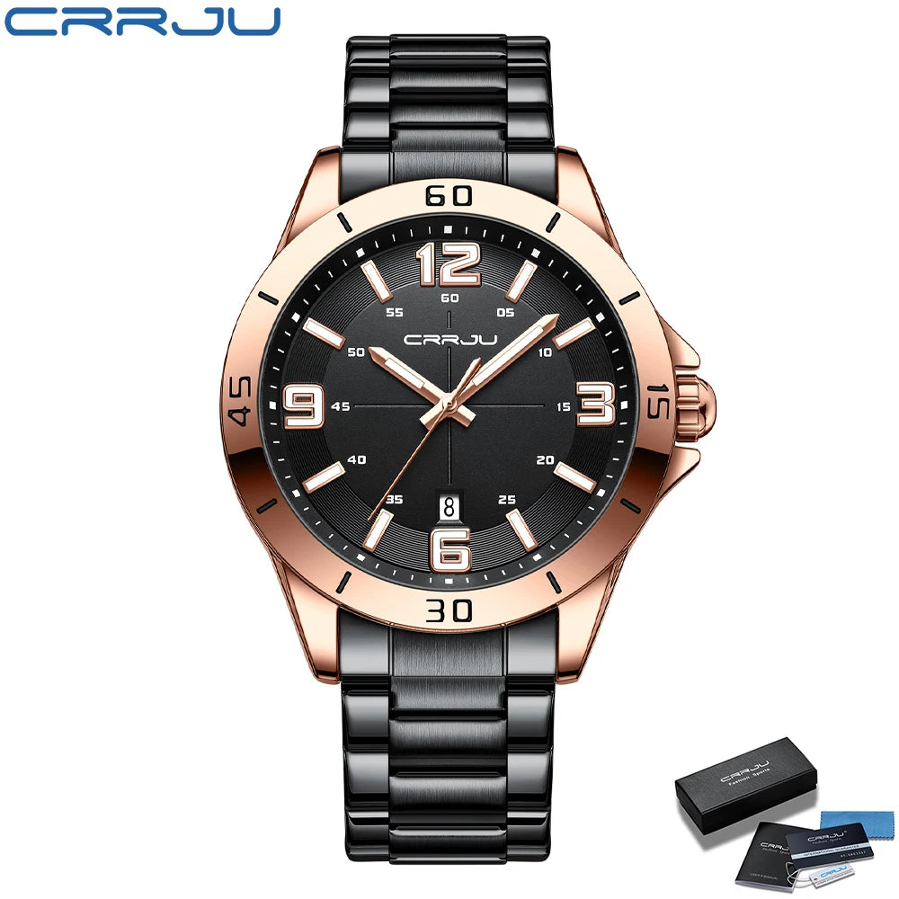 CRRJU Fashion New Men Watch Quartz Stainless Steel Luxury Wristwatch with Date Business Casual Watch relogio masculino