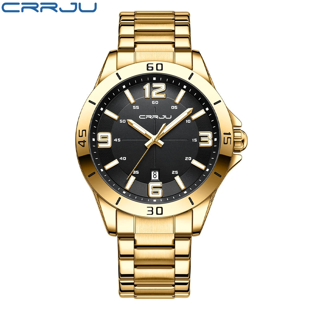 CRRJU Fashion New Men Watch Quartz Stainless Steel Luxury Wristwatch with Date Business Casual Watch relogio masculino
