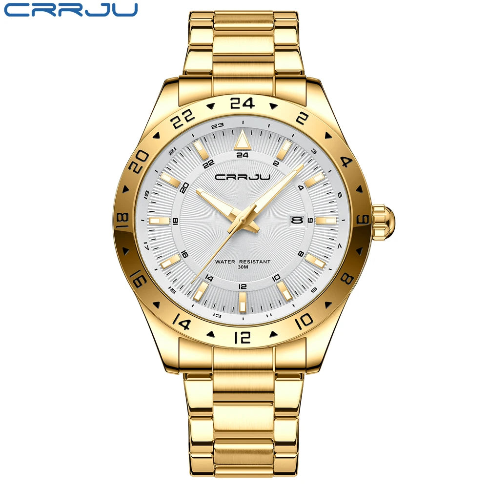 CRRJU Watch for Men Casual Style Stainless Steel Simple Business Quartz Wristwatches with Date High Quality Male Clock Luminous