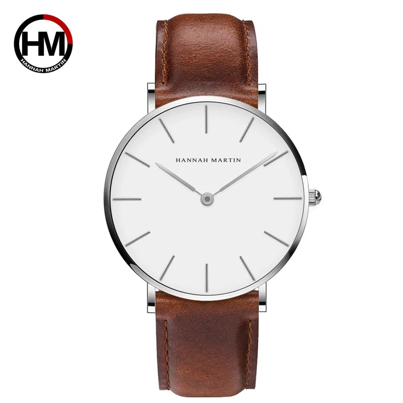 HANNAH MARTIN Brand Japan Quartz Movement Men's Waterproof Wrist Watches Fashion Luxury Ultra Thin Leather Creative Male Watches