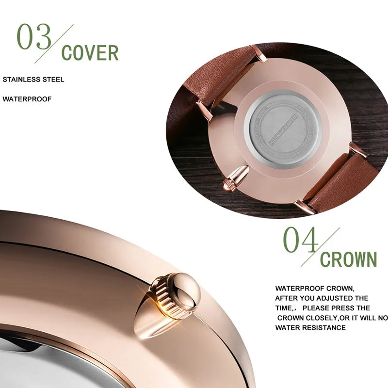 HANNAH MARTIN Brand Japan Quartz Movement Men's Waterproof Wrist Watches Fashion Luxury Ultra Thin Leather Creative Male Watches