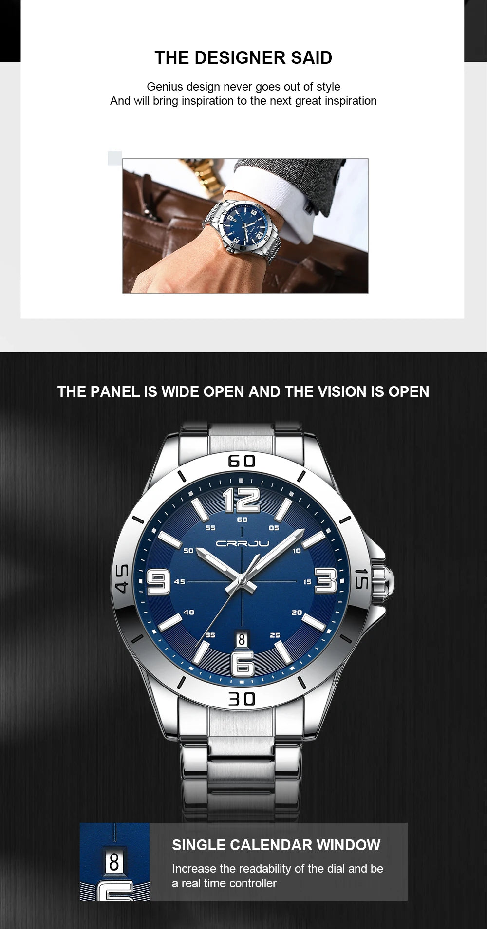 CRRJU Fashion New Men Watch Quartz Stainless Steel Luxury Wristwatch with Date Business Casual Watch relogio masculino