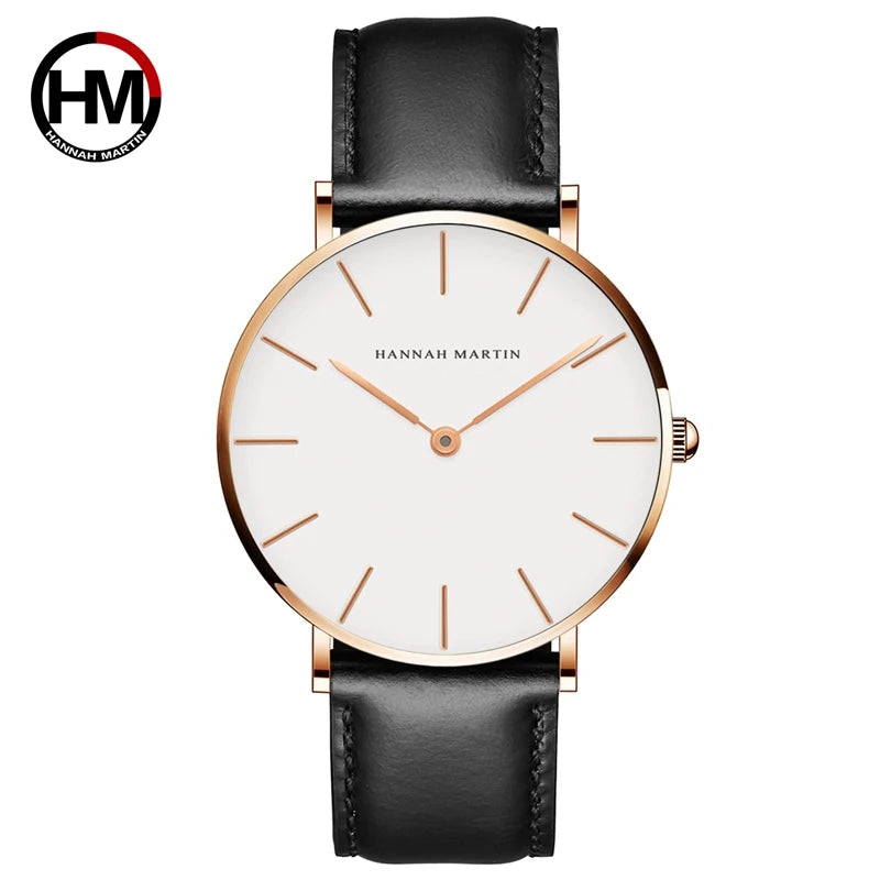 HANNAH MARTIN Brand Japan Quartz Movement Men's Waterproof Wrist Watches Fashion Luxury Ultra Thin Leather Creative Male Watches