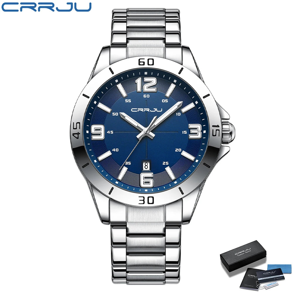 CRRJU Fashion New Men Watch Quartz Stainless Steel Luxury Wristwatch with Date Business Casual Watch relogio masculino