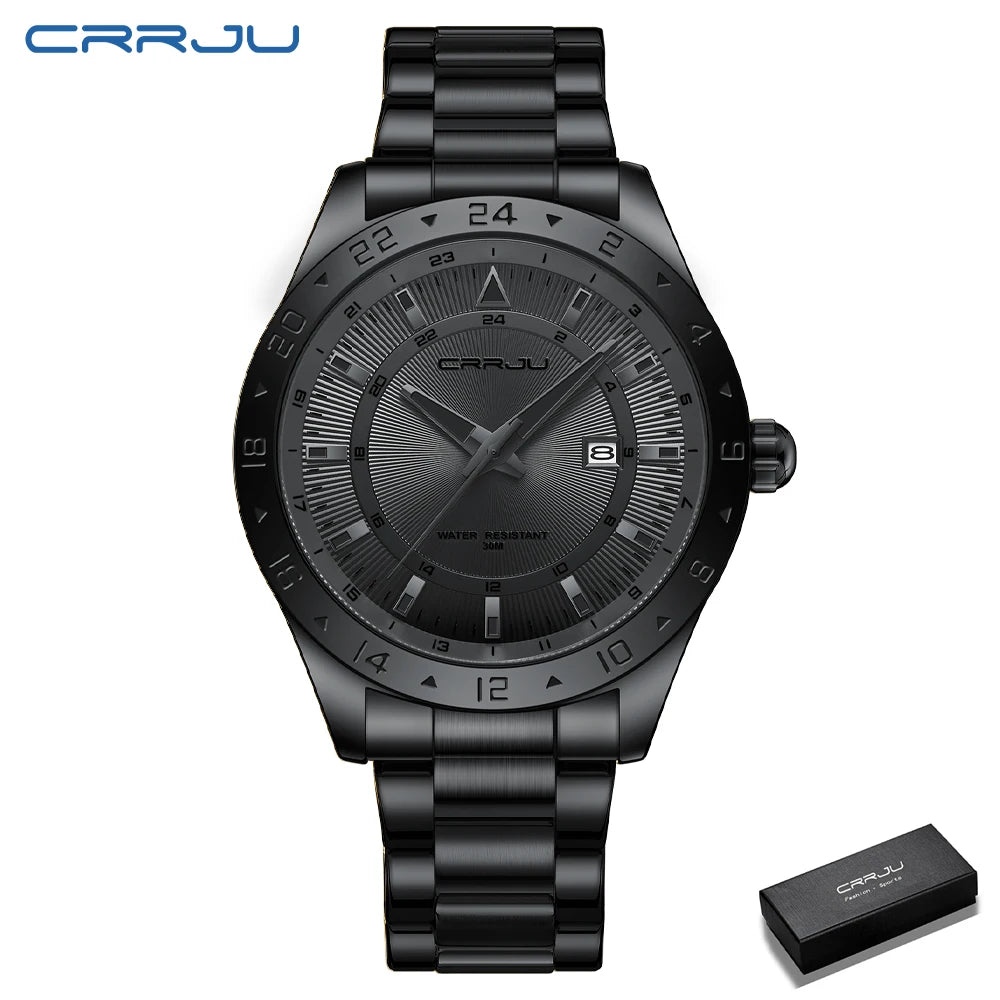 CRRJU Watch for Men Casual Style Stainless Steel Simple Business Quartz Wristwatches with Date High Quality Male Clock Luminous
