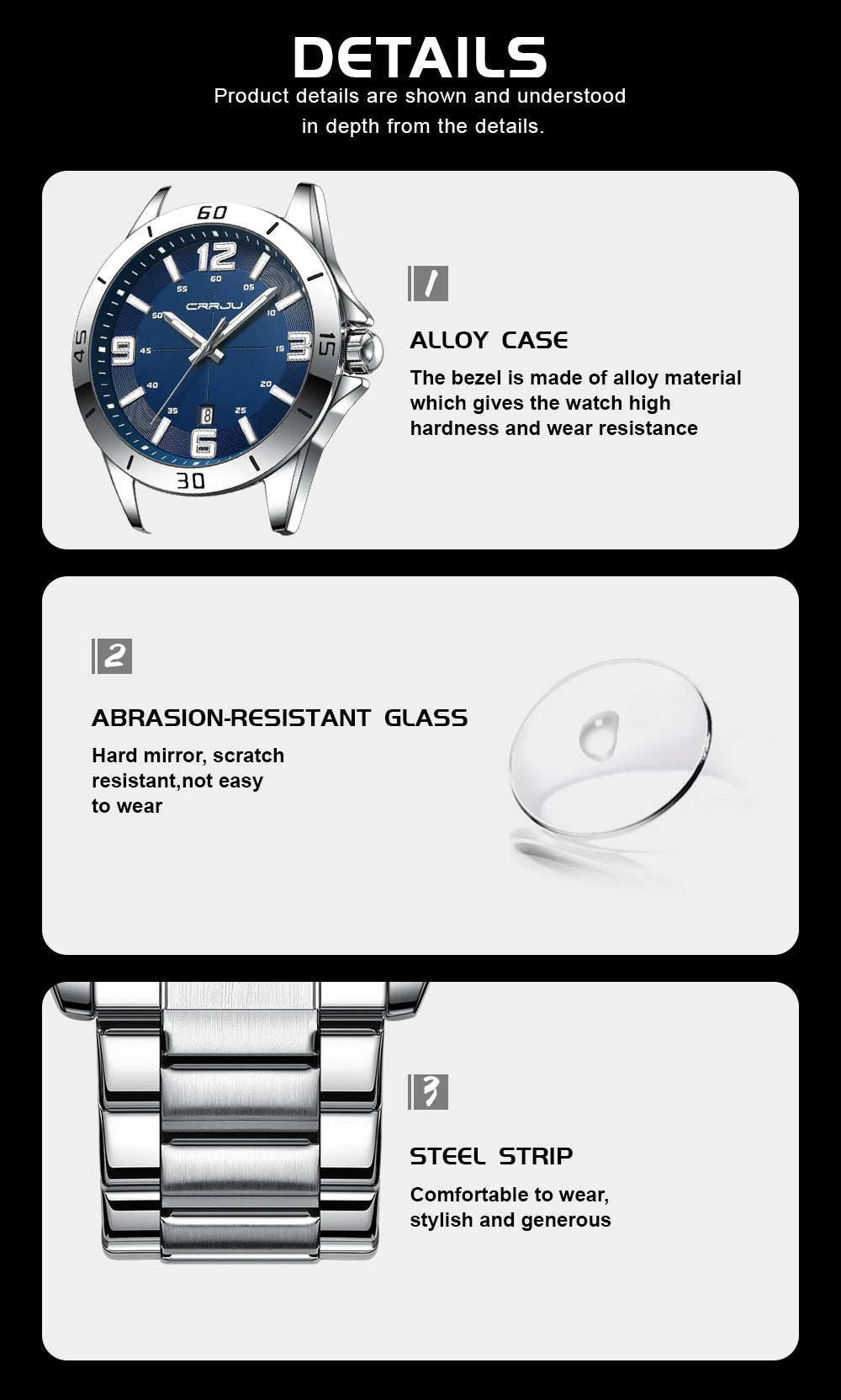 CRRJU Fashion New Men Watch Quartz Stainless Steel Luxury Wristwatch with Date Business Casual Watch relogio masculino