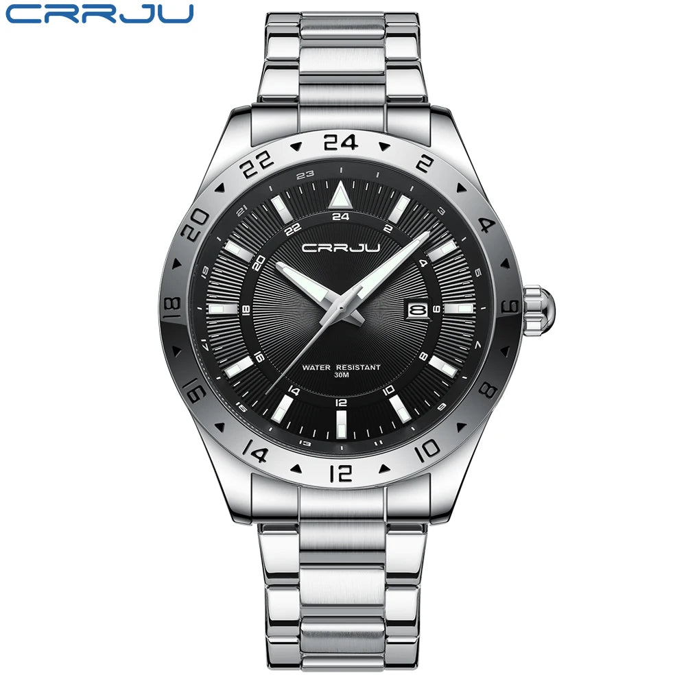 CRRJU Watch for Men Casual Style Stainless Steel Simple Business Quartz Wristwatches with Date High Quality Male Clock Luminous
