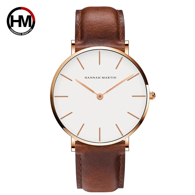 HANNAH MARTIN Brand Japan Quartz Movement Men's Waterproof Wrist Watches Fashion Luxury Ultra Thin Leather Creative Male Watches