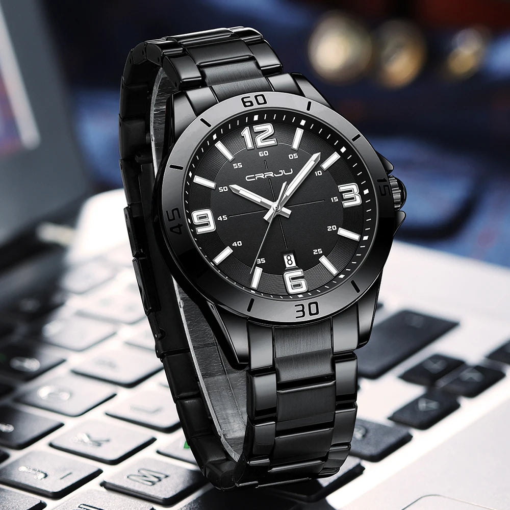 CRRJU Fashion New Men Watch Quartz Stainless Steel Luxury Wristwatch with Date Business Casual Watch relogio masculino