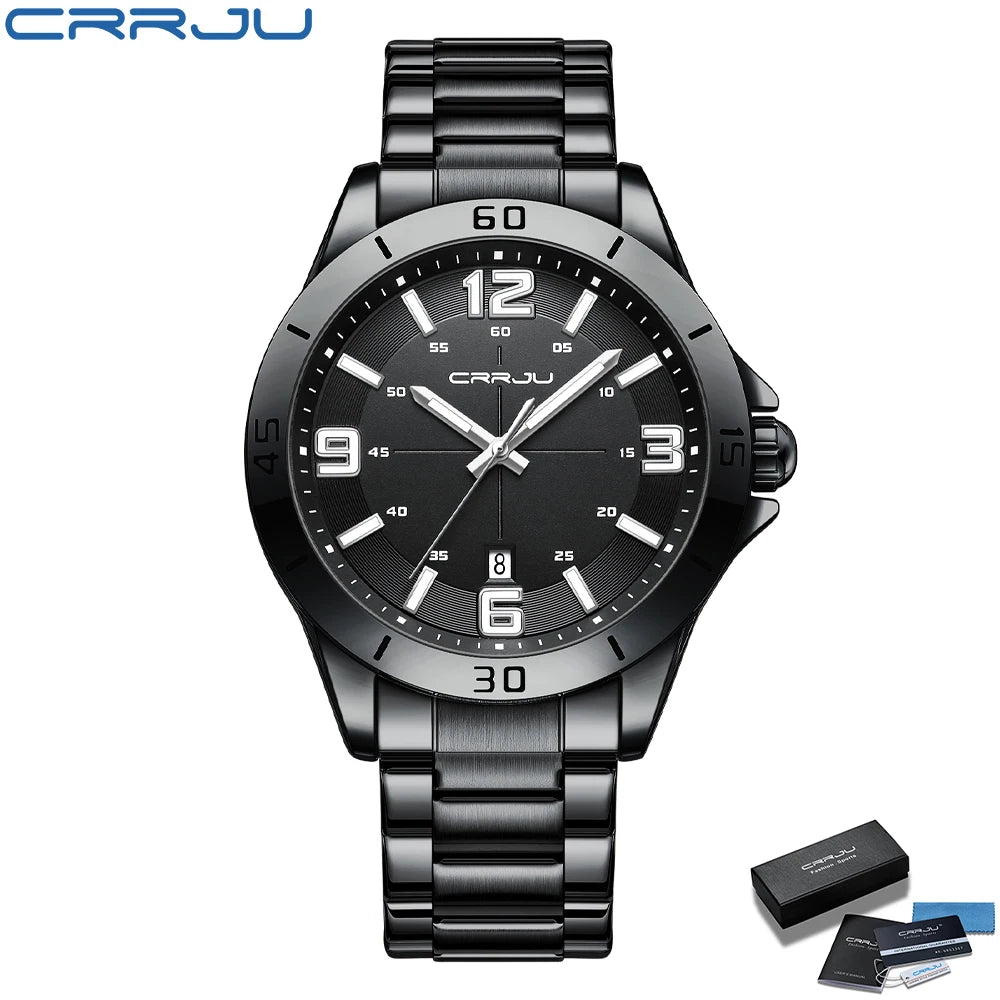 CRRJU Fashion New Men Watch Quartz Stainless Steel Luxury Wristwatch with Date Business Casual Watch relogio masculino