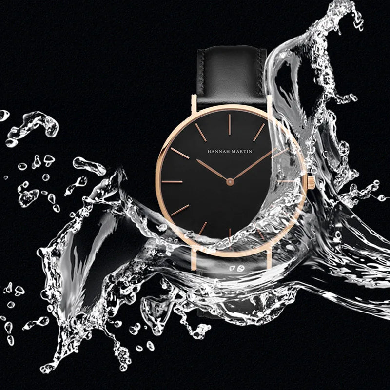 HANNAH MARTIN Brand Japan Quartz Movement Men's Waterproof Wrist Watches Fashion Luxury Ultra Thin Leather Creative Male Watches