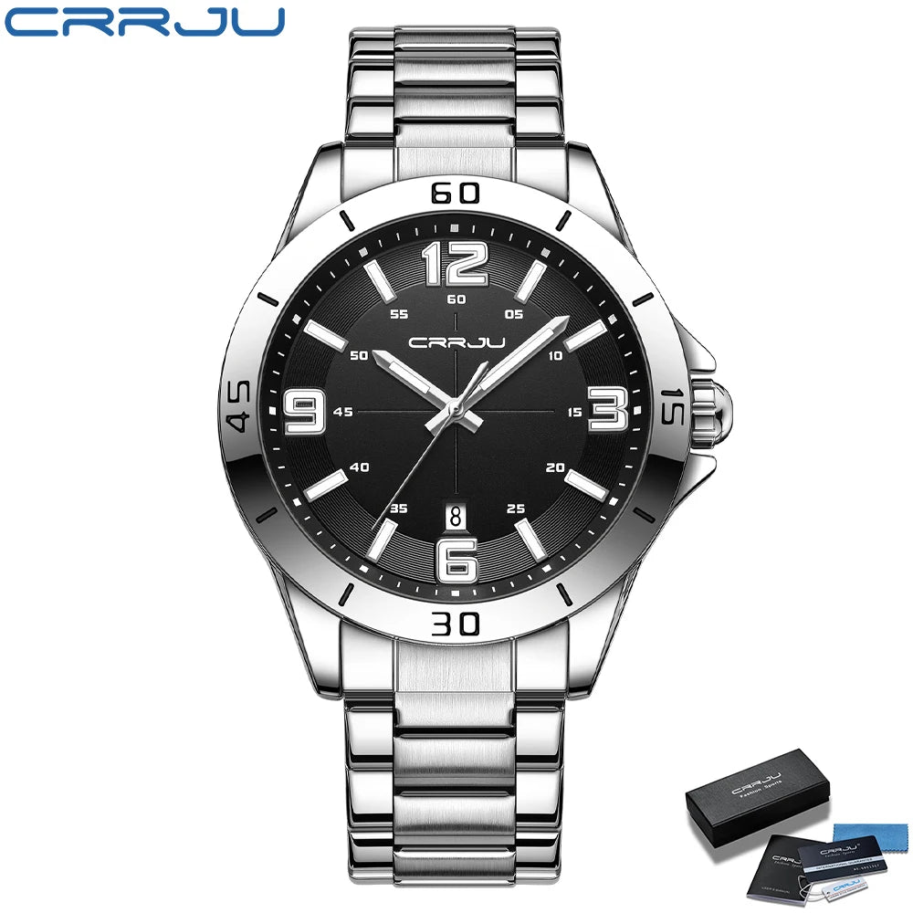 CRRJU Fashion New Men Watch Quartz Stainless Steel Luxury Wristwatch with Date Business Casual Watch relogio masculino