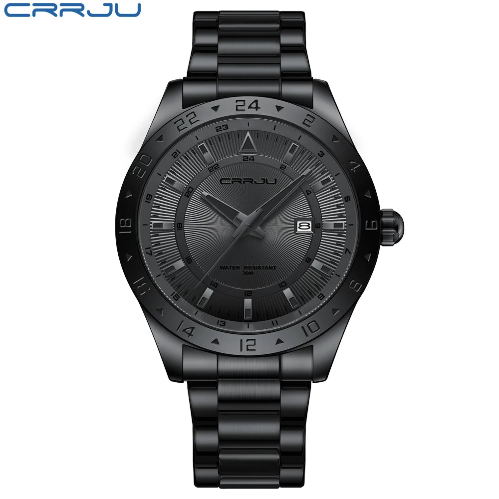 CRRJU Watch for Men Casual Style Stainless Steel Simple Business Quartz Wristwatches with Date High Quality Male Clock Luminous