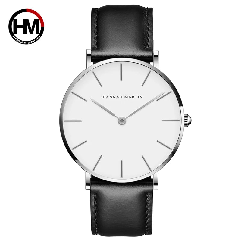 HANNAH MARTIN Brand Japan Quartz Movement Men's Waterproof Wrist Watches Fashion Luxury Ultra Thin Leather Creative Male Watches