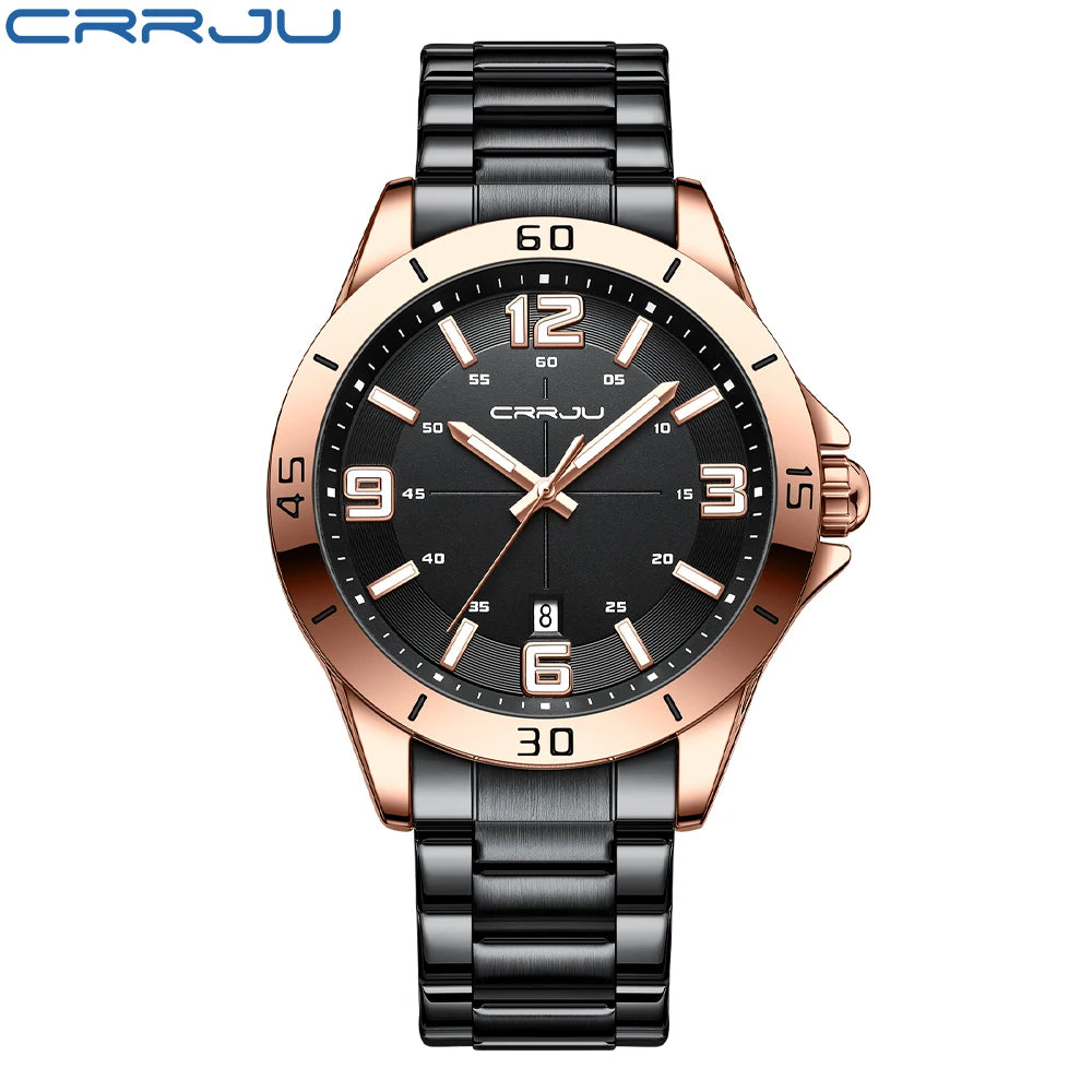 CRRJU Fashion New Men Watch Quartz Stainless Steel Luxury Wristwatch with Date Business Casual Watch relogio masculino