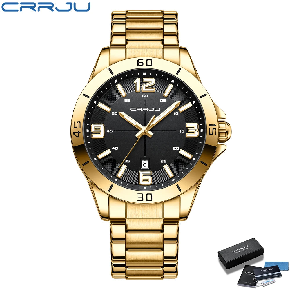 CRRJU Fashion New Men Watch Quartz Stainless Steel Luxury Wristwatch with Date Business Casual Watch relogio masculino