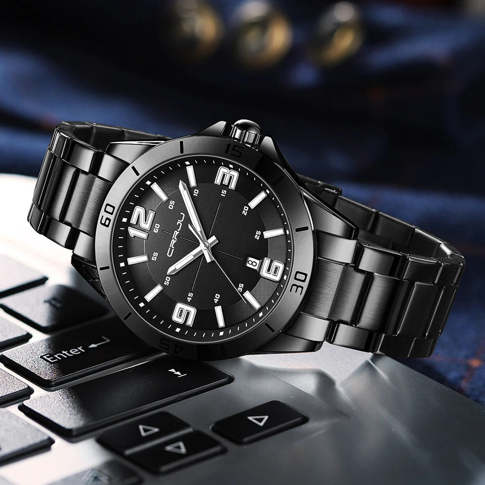 CRRJU Fashion New Men Watch Quartz Stainless Steel Luxury Wristwatch with Date Business Casual Watch relogio masculino